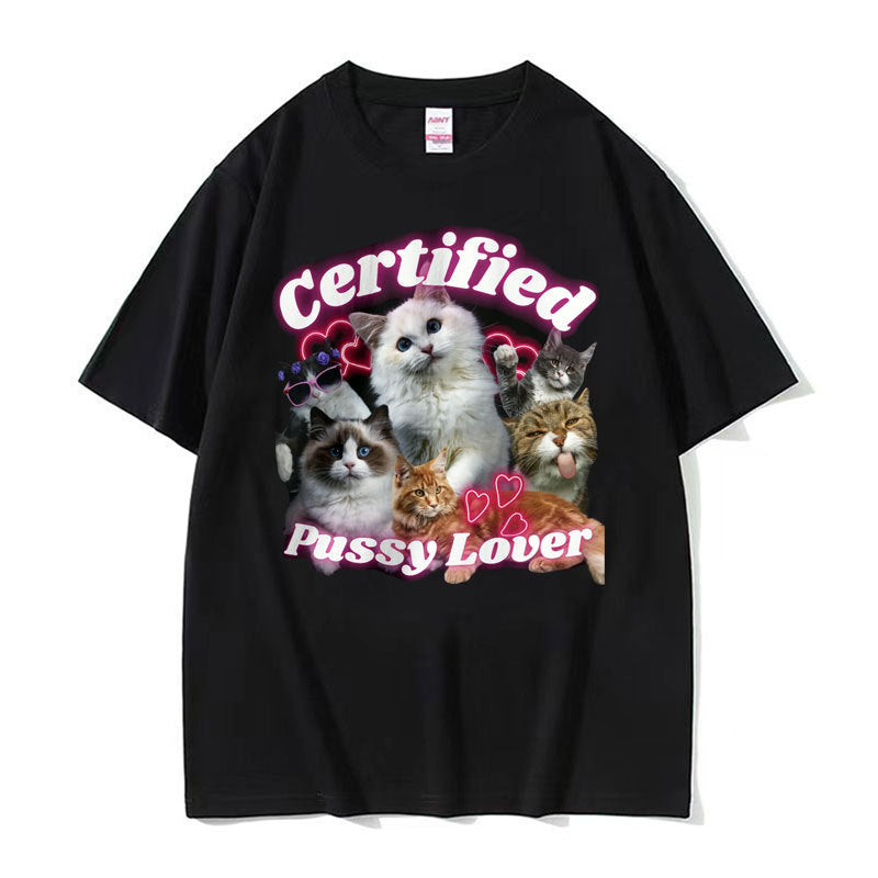 Funny Certified Cute Cat Lover Meme Tee Shirt Men