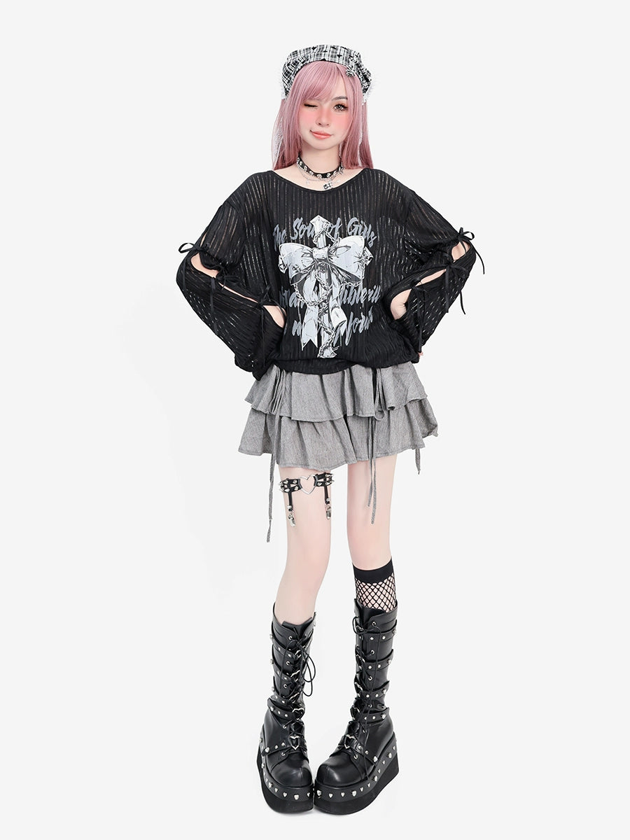 CATWISH Y2K Subculture Dark Girl Hollow Long Sleeve