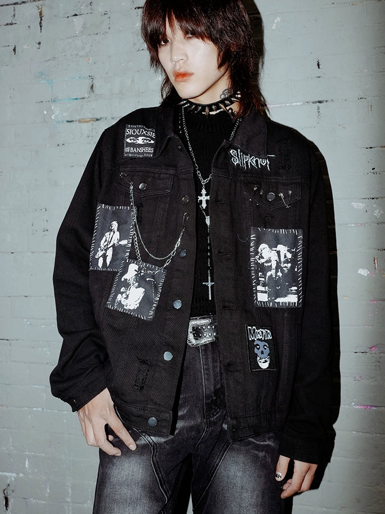 BIZZCUT Rock Story Punk Chain Denim Jacket
