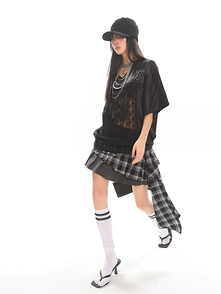 UNCMHISEX subculture lace splicing jersey T-shirt