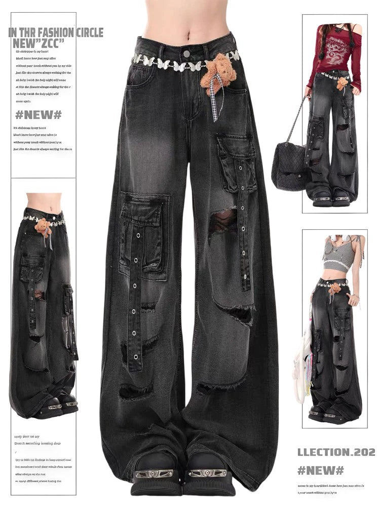 Fashion Express Street Trend Pink Ripped Jeans