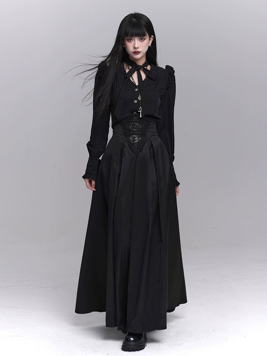 LADYGHOST Y2K Gothic Black High Waist Skirt