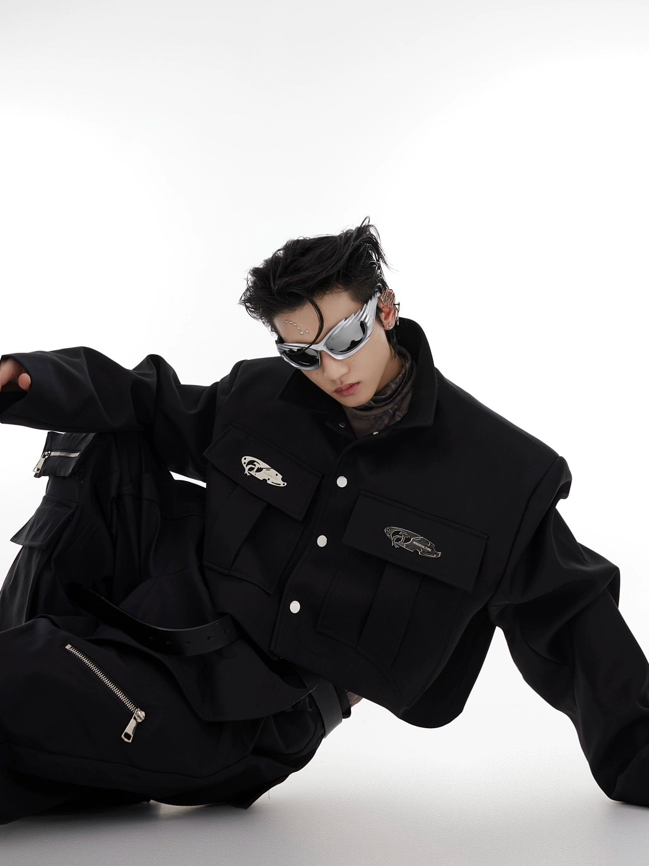 ArguE CulturE Metal Style Large Pocket Shoulder Padded Suit Jacket