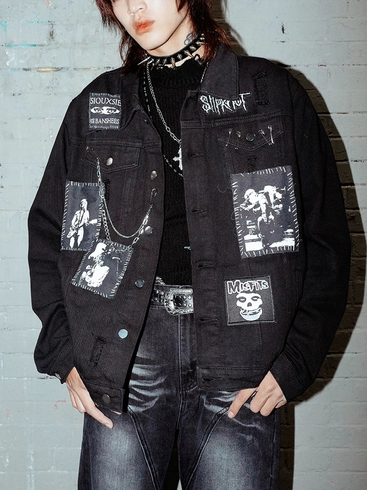 BIZZCUT Rock Story Punk Chain Denim Jacket