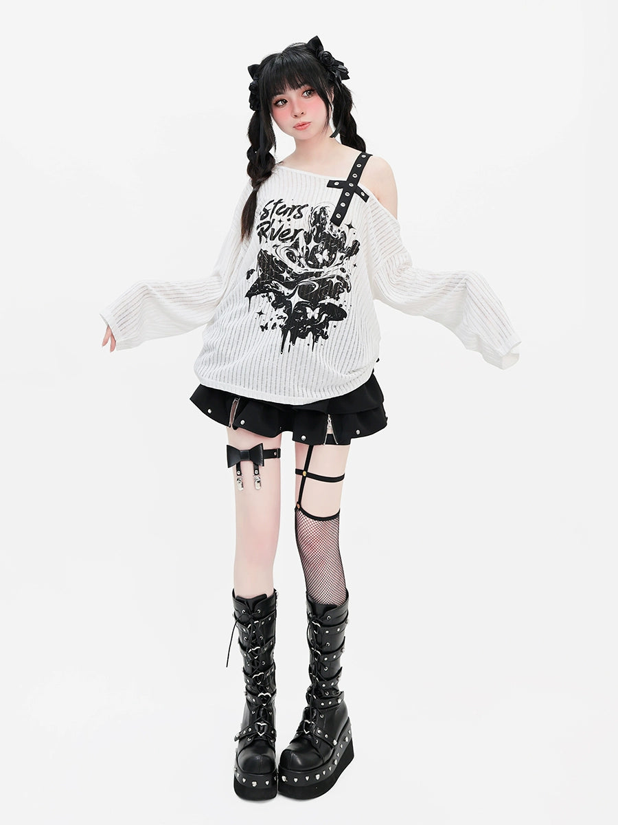 CATWISH Y2K Subculture Galaxy Fantasy Off-Shoulder Long Sleeves
