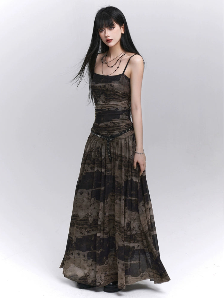 LADYGHOST Artistic Pinched Waist Suspender Dress