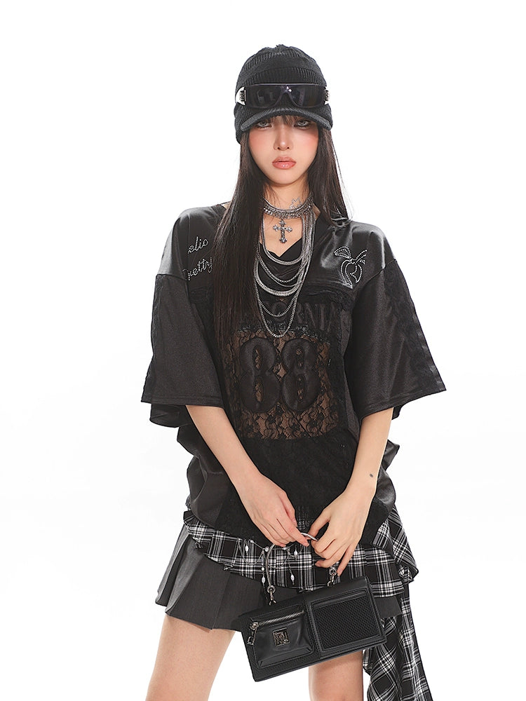 UNCMHISEX subculture lace splicing jersey T-shirt