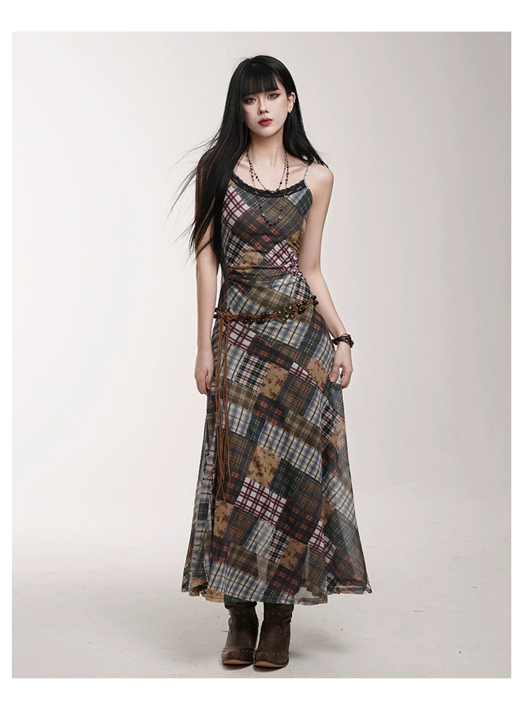 LADYGHOST Subculture Plaid Suspender Dress
