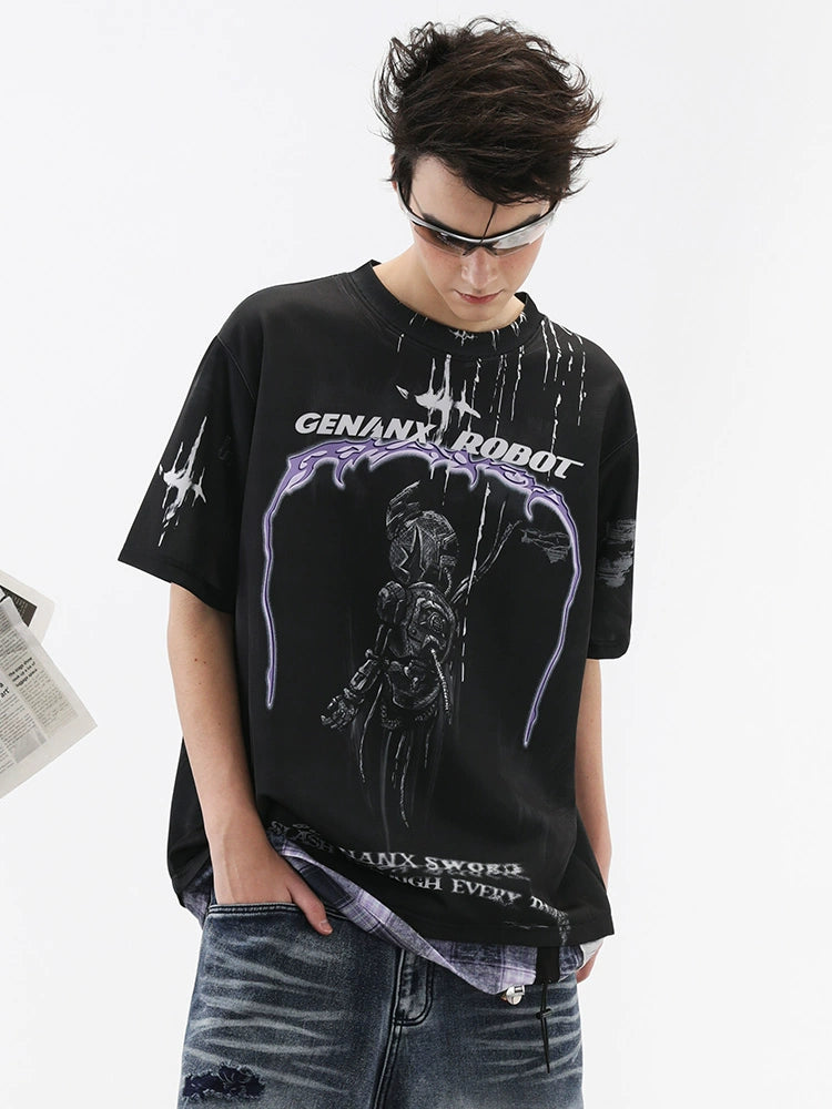 GENANX Rock Trend Printed Space Cotton T-Shirt