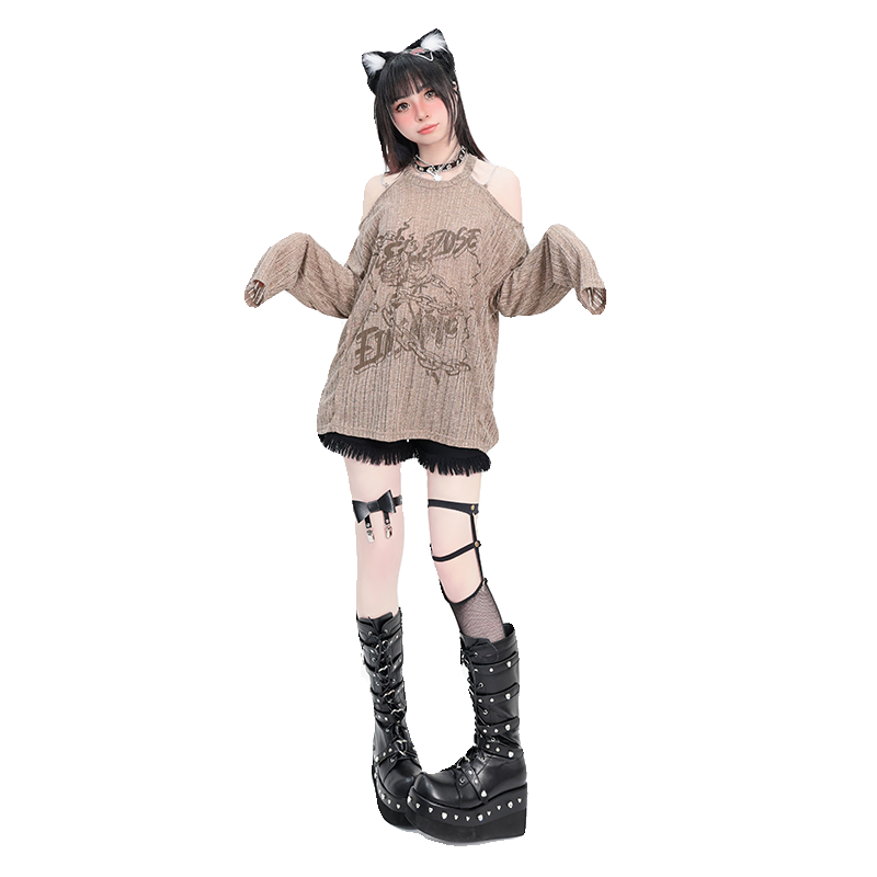 CATWISH Subculture Wasteland Rose Off-Shoulder Long Sleeve