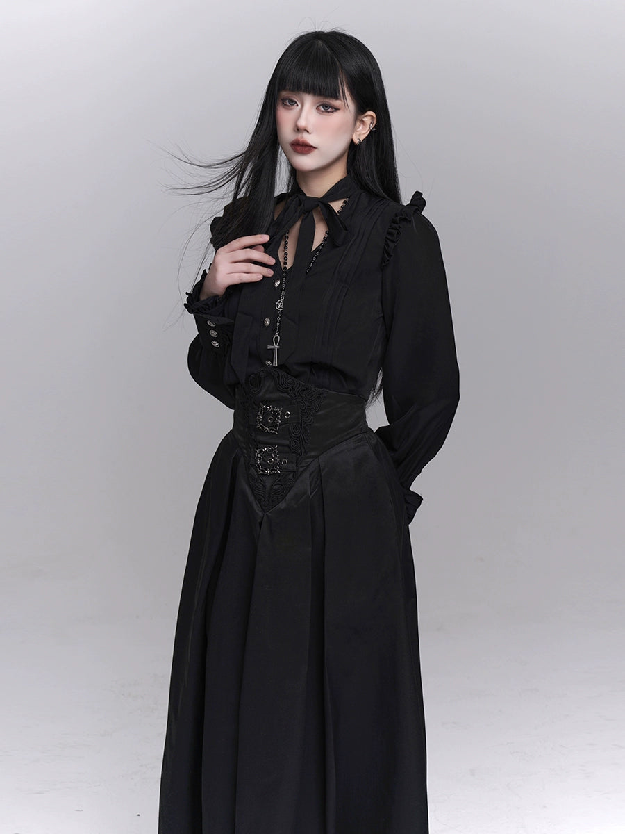 LADYGHOST Y2K Gothic Black High Waist Skirt
