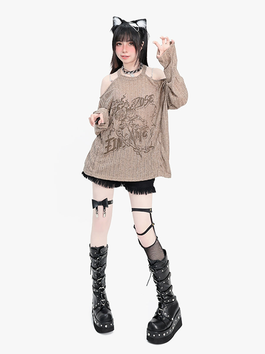 CATWISH Subculture Wasteland Rose Off-Shoulder Long Sleeve