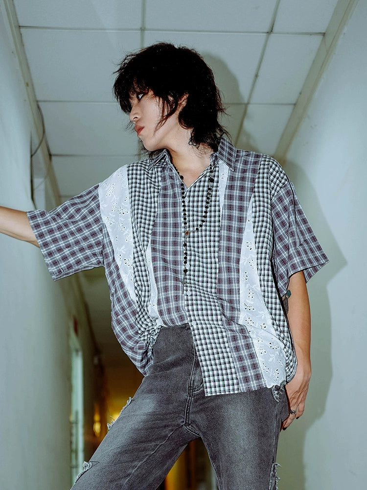 Bizzcut Japanese Juvenile Splicing Plaid Short-Sleeved Shirt