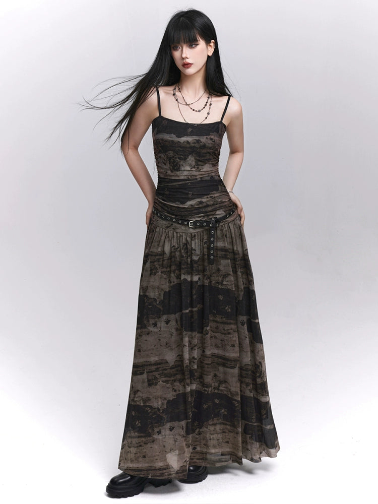 LADYGHOST Artistic Pinched Waist Suspender Dress