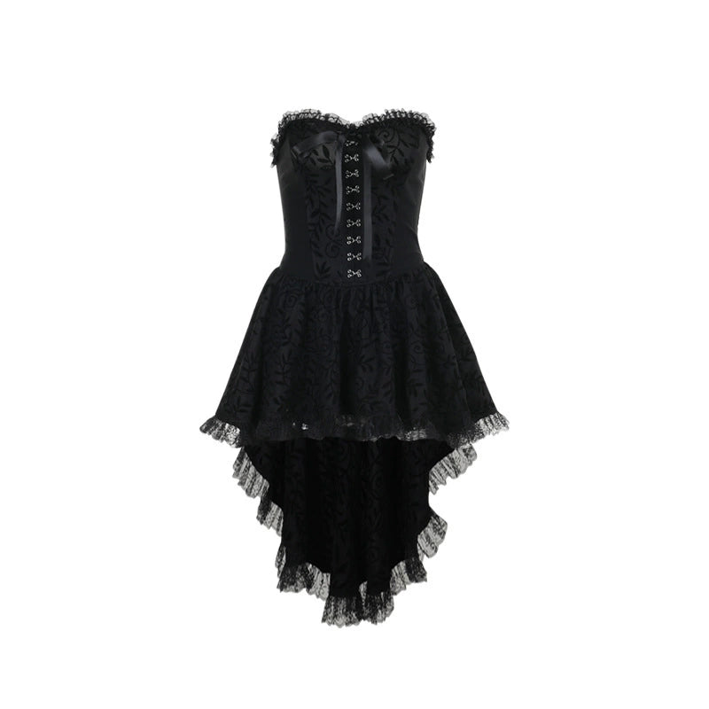 LADYGHOST Y2K Goth Black Tube Top Dress