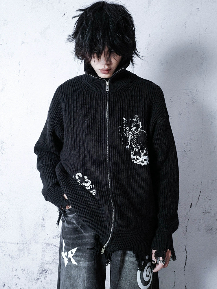 Bizzcut Subculture Dark Punk Print Cat Sweater Jacket