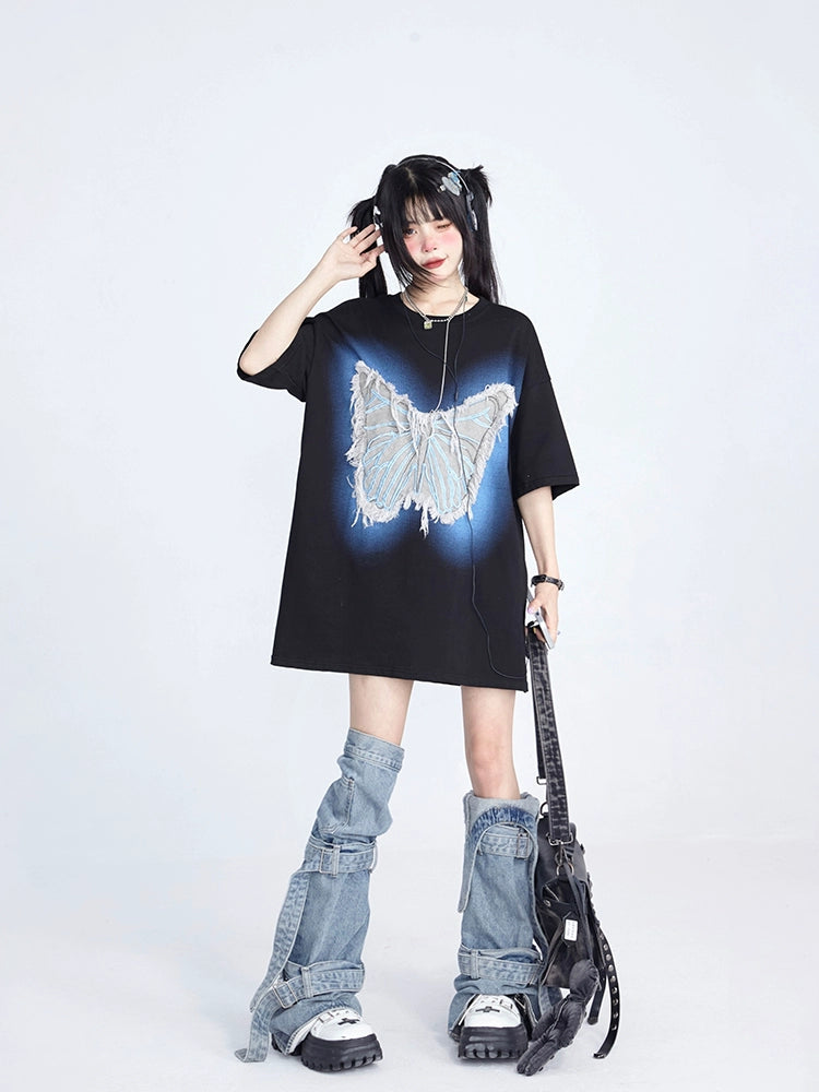 11SH97 Subculture Butterfly Embroidery Crew Neck T-Shirt