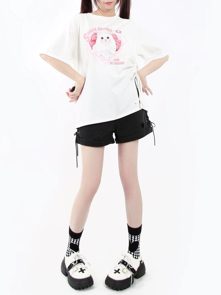 CATWISH Y2K Sweet Cool Girl Drawstring T-Shirt