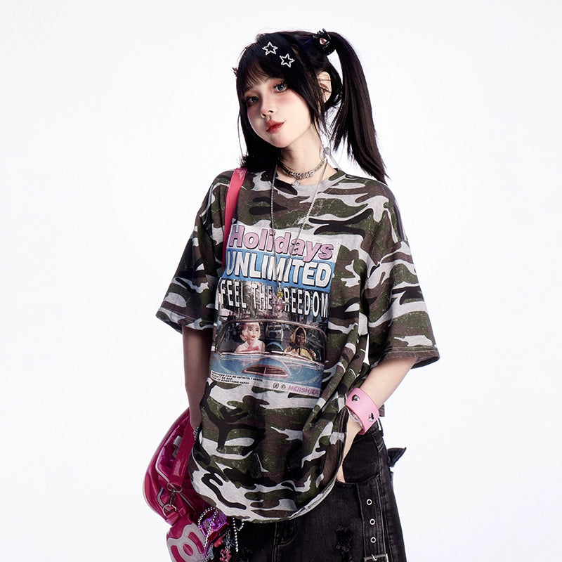 11SH97 American Street Letter Print T-Shirt