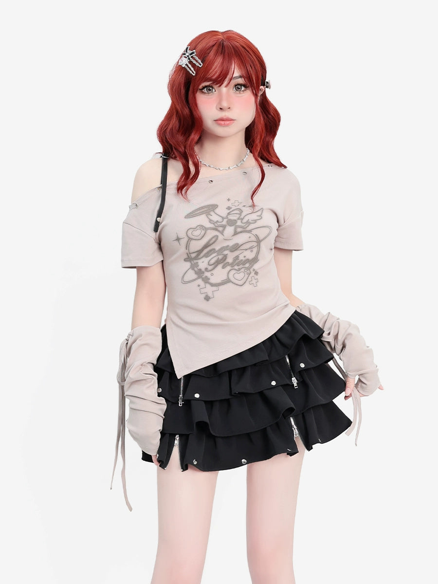 Catwish Y2K Wasteland Love Off-the-Shoulder Short Sleeves