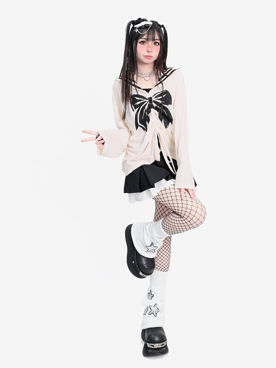 CATWISH Subculture Wasteland Girl Navy Collar Long Sleeve