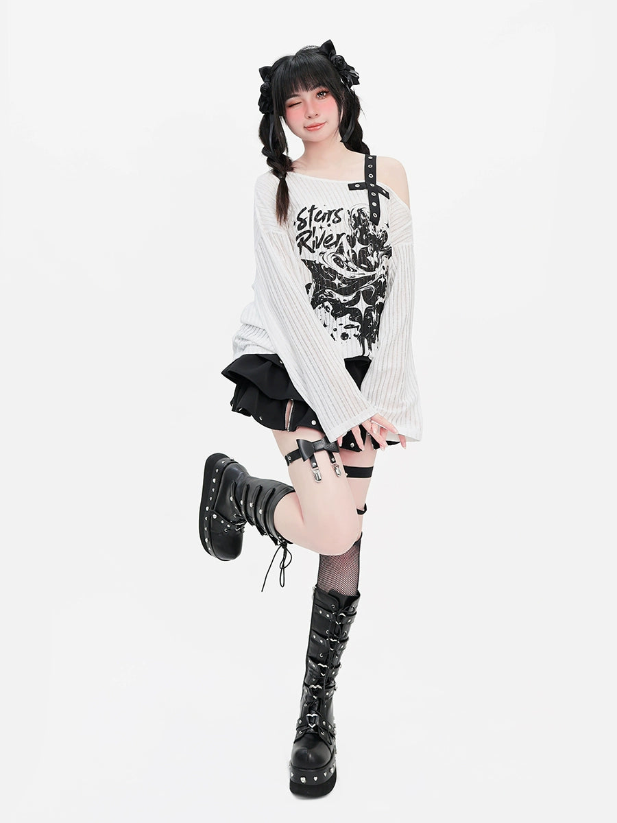 CATWISH Y2K Subculture Galaxy Fantasy Off-Shoulder Long Sleeves
