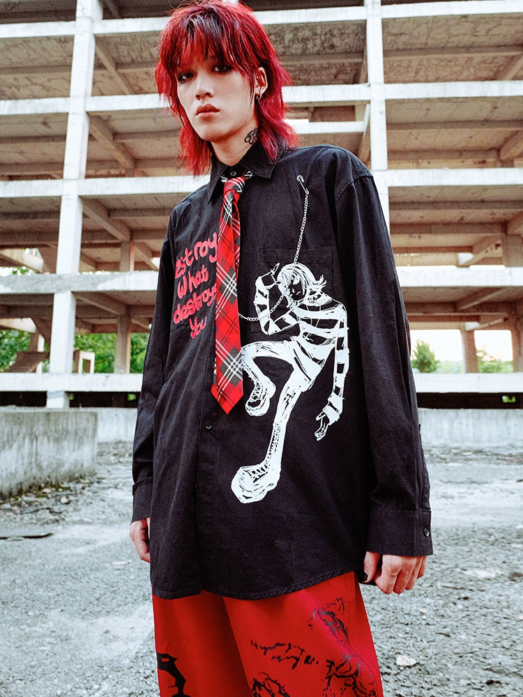 BIZZCUT Y2K Punk College Dark Shirt