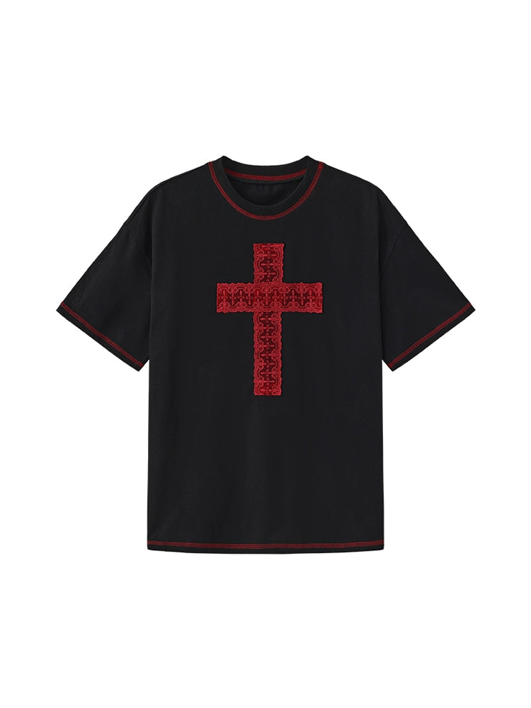11SH97 black cross cotton crew neck t-shirt