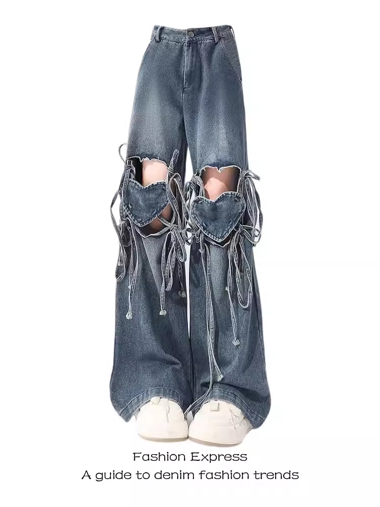 Fashion Express Subculture Pink Love Sweet Cool Ripped Jeans