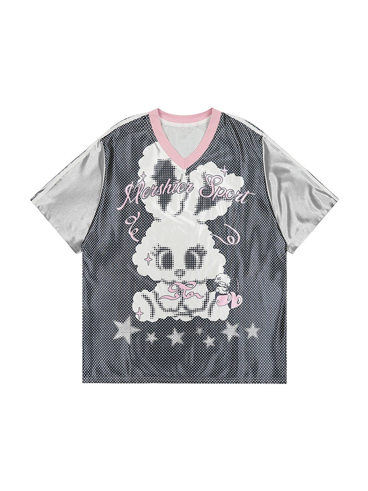 11SH97 Cute Rabbit American V-Neck T-Shirt