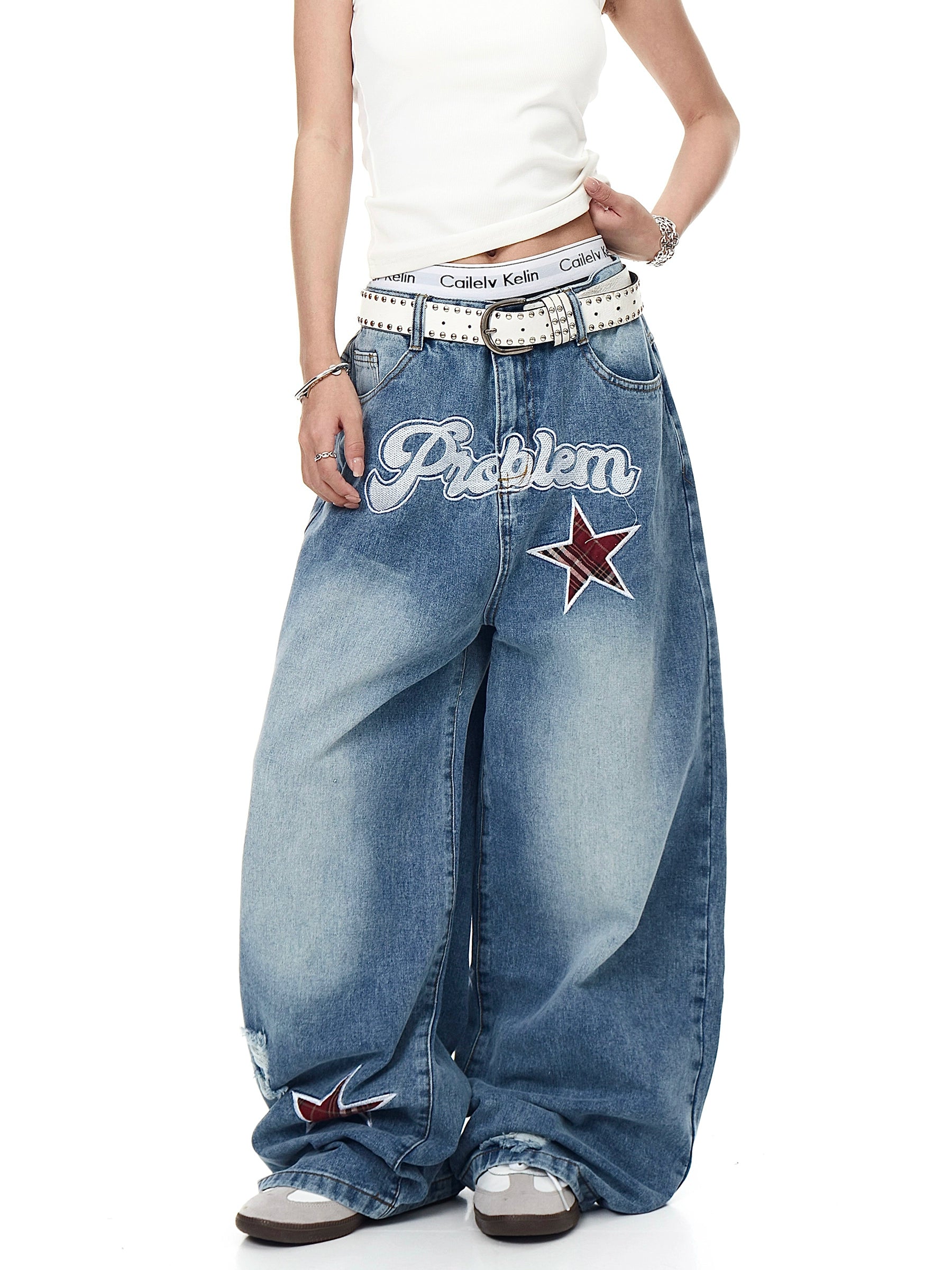 BLACKLISTS American vintage Star-Embroidered Ripped Jeans