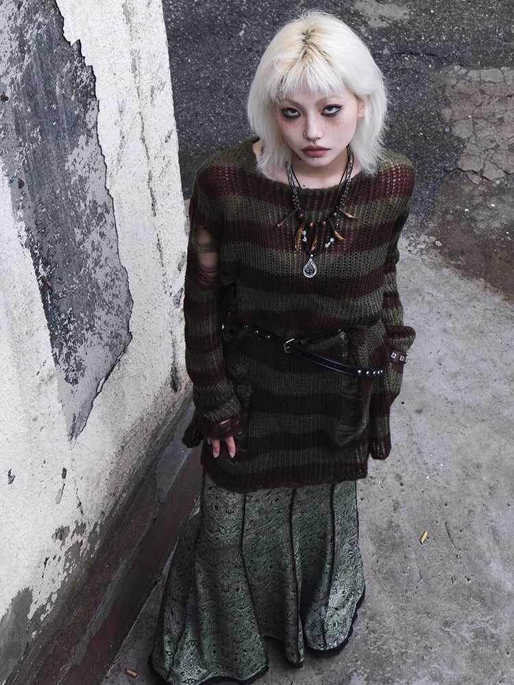 BIZZCUT Wasteland Style Forest Witch Ripped Long Sweater