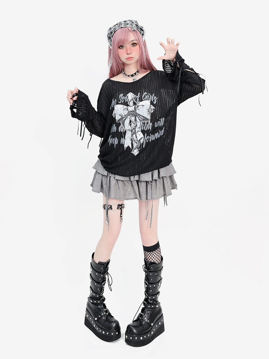 CATWISH Y2K Subculture Dark Girl Hollow Long Sleeve