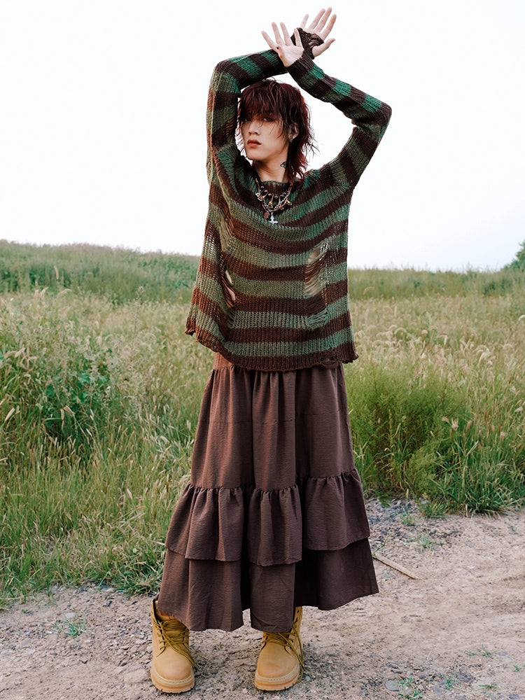 BIZZCUT Wasteland Style Forest Witch Ripped Long Sweater