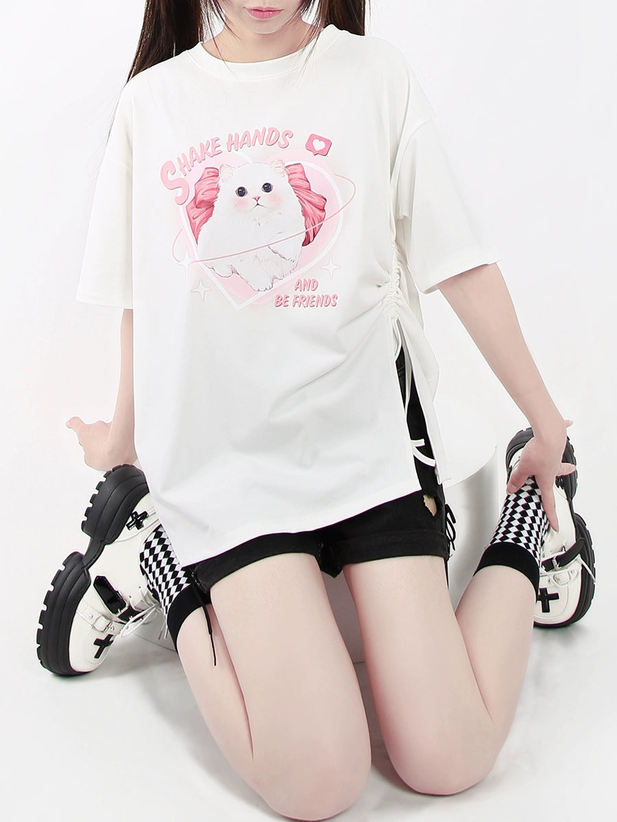 CATWISH Y2K Sweet Cool Girl Drawstring T-Shirt