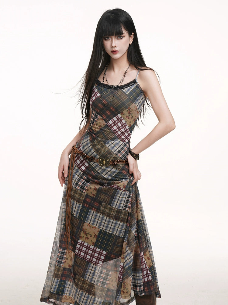 LADYGHOST Subculture Plaid Suspender Dress