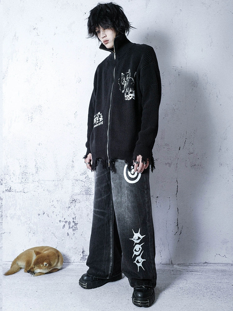 Bizzcut Subculture Dark Punk Print Cat Sweater Jacket