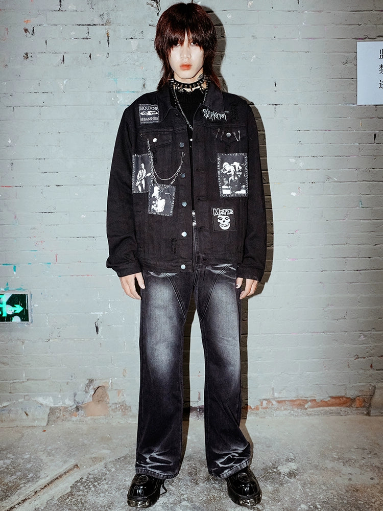 BIZZCUT Rock Story Punk Chain Denim Jacket