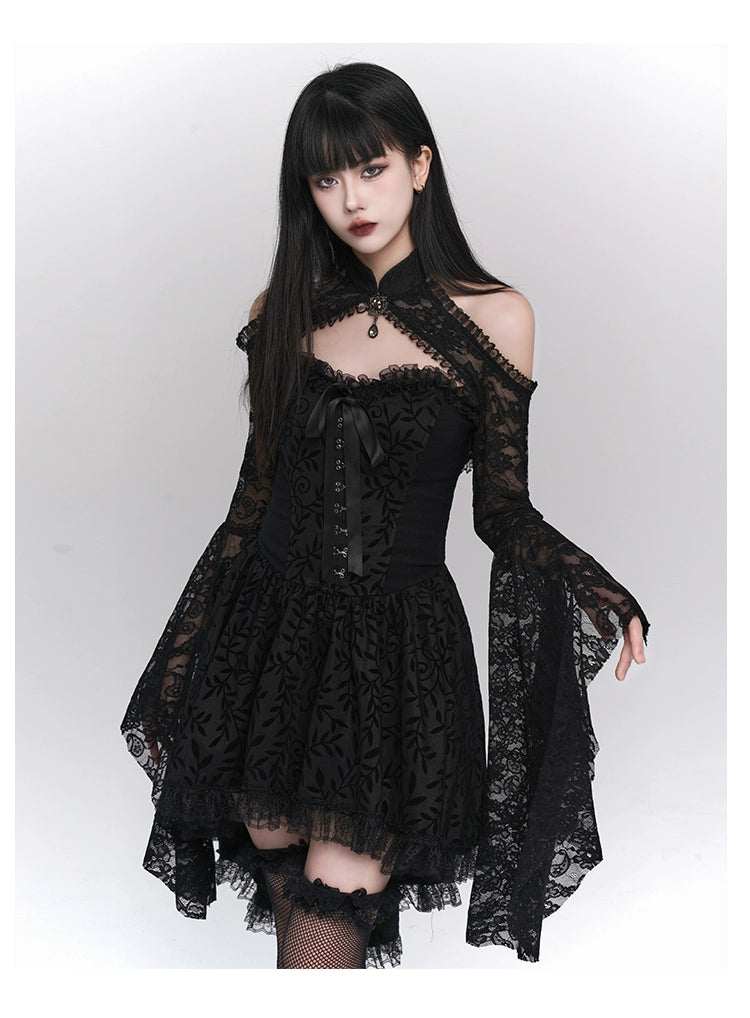 LADYGHOST Y2K Goth Black Tube Top Dress