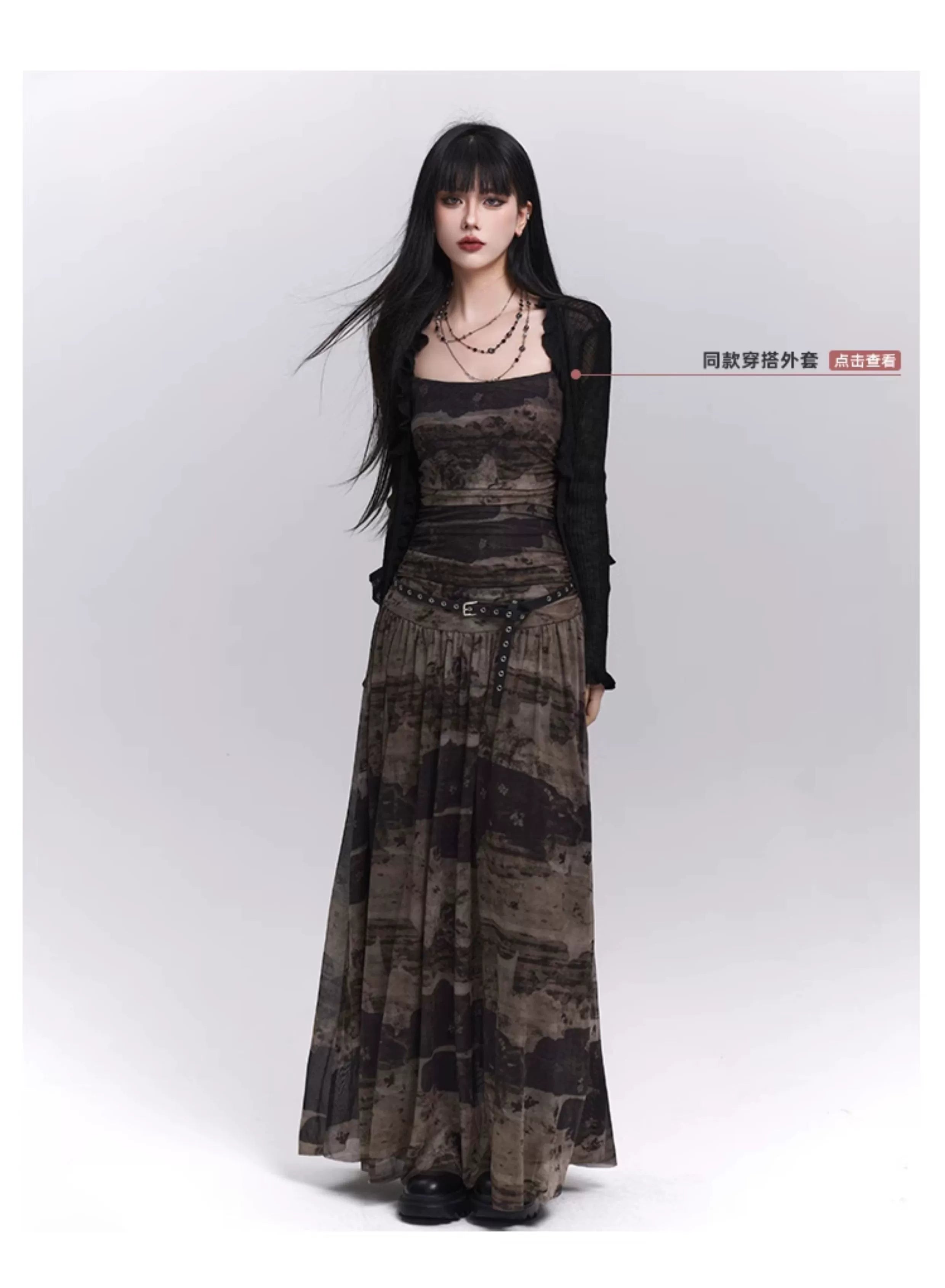 LADYGHOST Artistic Pinched Waist Suspender Dress