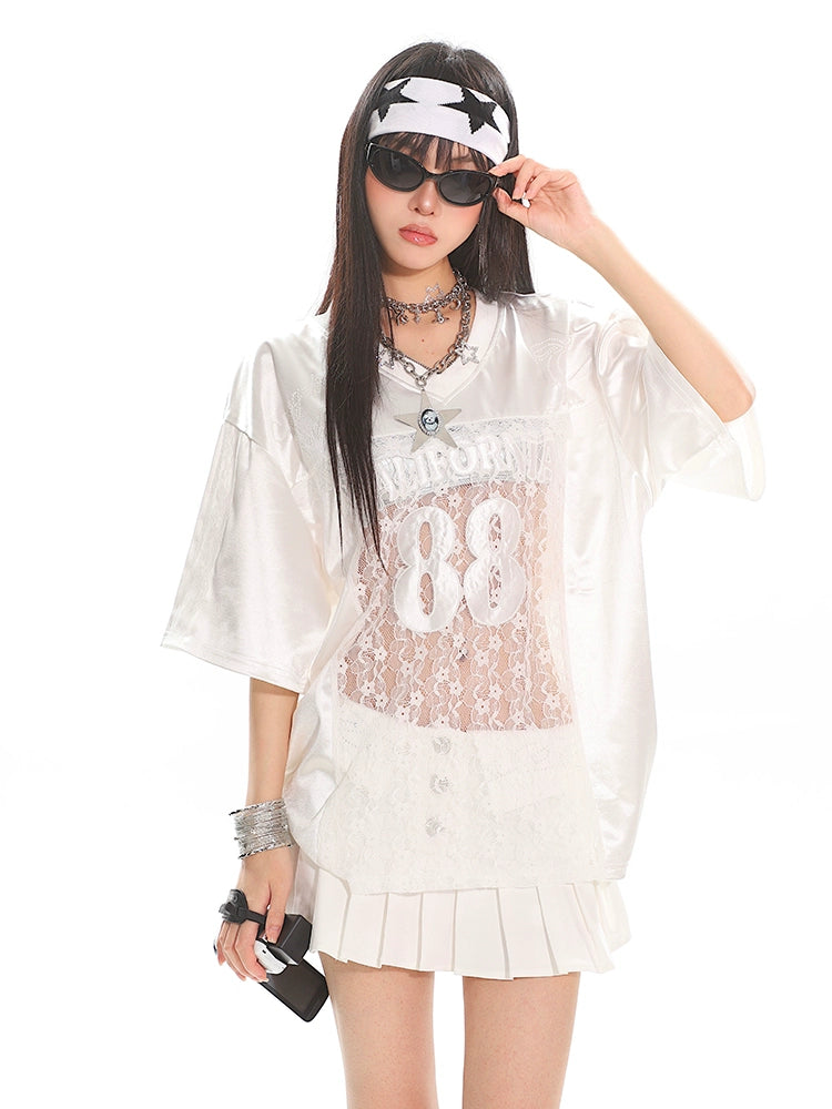 UNCMHISEX subculture lace splicing jersey T-shirt