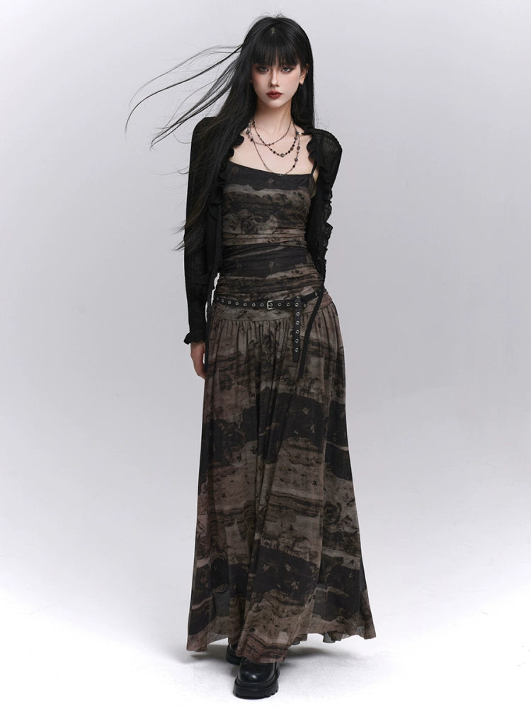 LADYGHOST Artistic Pinched Waist Suspender Dress