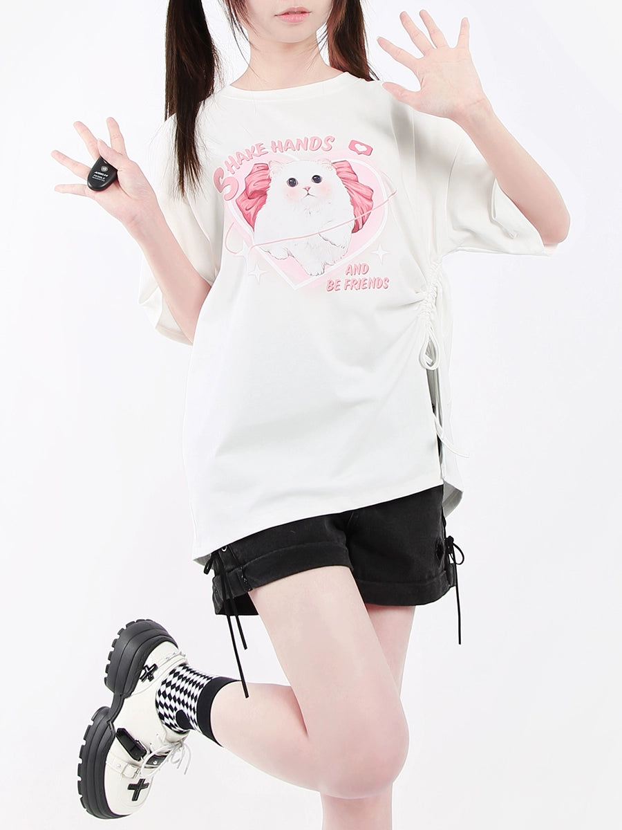 CATWISH Y2K Sweet Cool Girl Drawstring T-Shirt