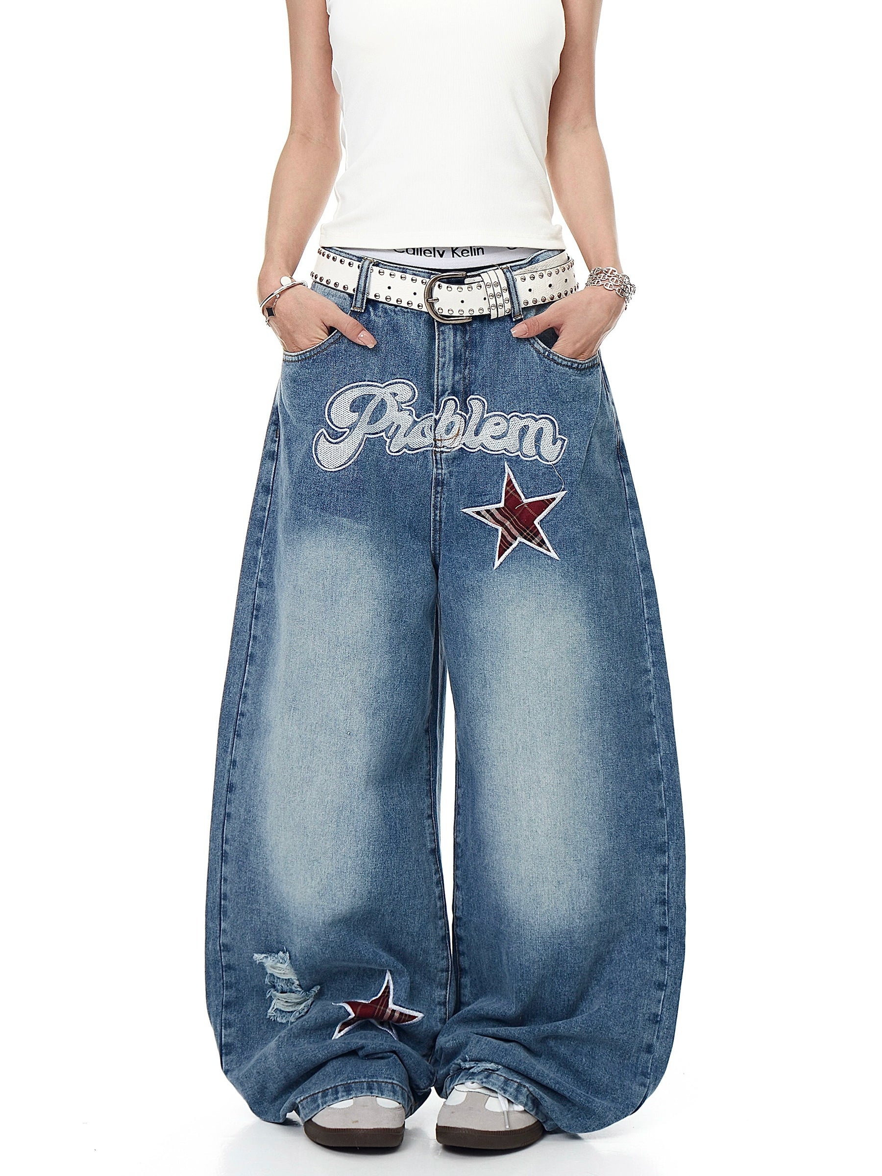 BLACKLISTS American vintage Star-Embroidered Ripped Jeans