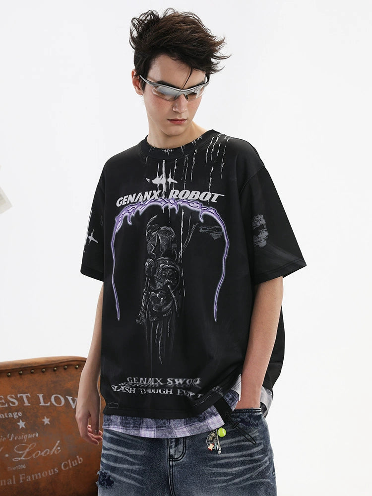 GENANX Rock Trend Printed Space Cotton T-Shirt