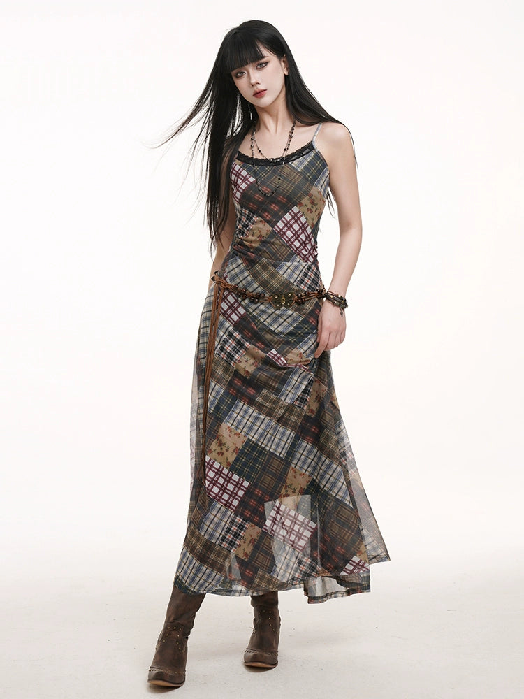 LADYGHOST Subculture Plaid Suspender Dress
