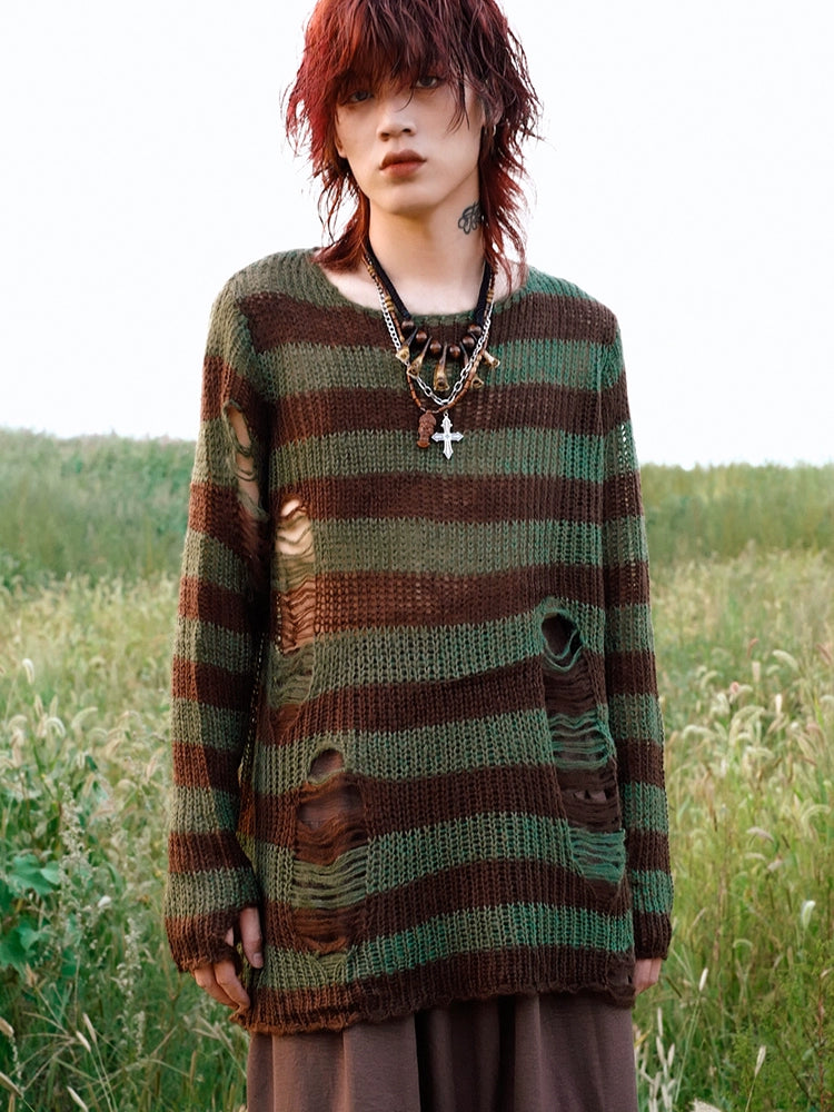BIZZCUT Wasteland Style Forest Witch Ripped Long Sweater