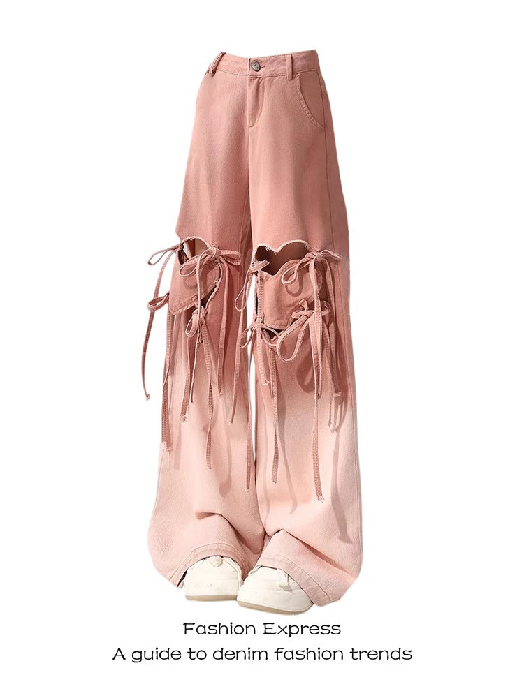 Fashion Express Subculture Pink Love Sweet Cool Ripped Jeans