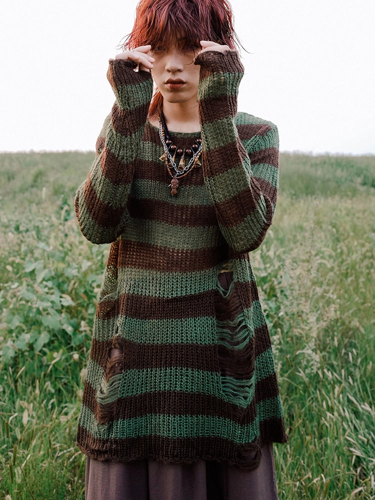 BIZZCUT Wasteland Style Forest Witch Ripped Long Sweater
