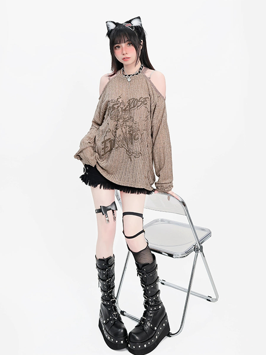CATWISH Subculture Wasteland Rose Off-Shoulder Long Sleeve